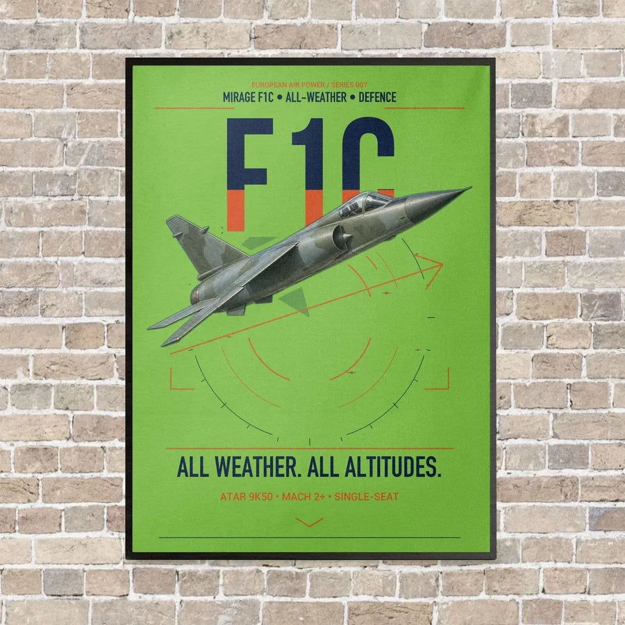 Dassault Mirage F1C vertical canvas print - framed - light green background