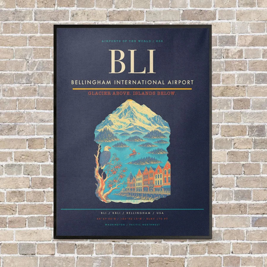 Bellingham International Airport BLI - Canvas Framed - Navy Blue