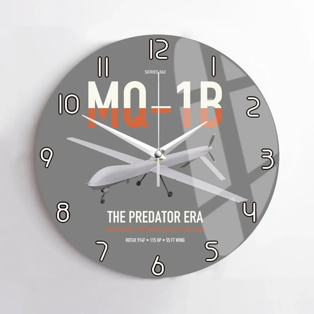 MQ-1B Predator design on gray no frame wall clock