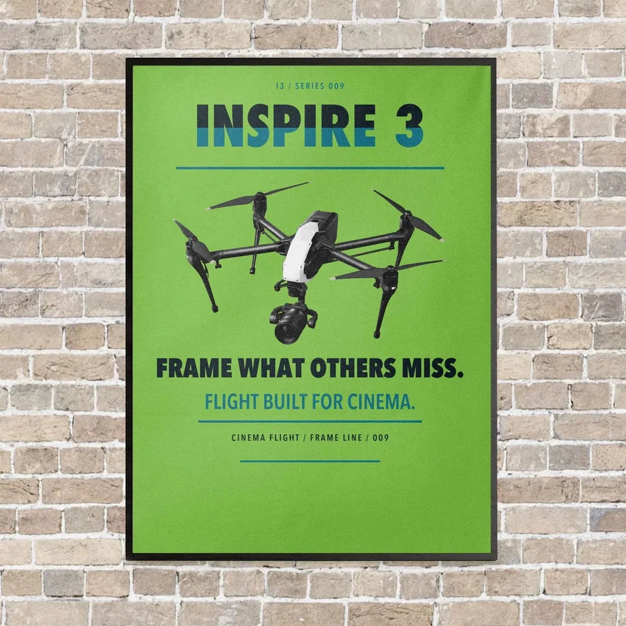 DJI Inspire 3 vertical canvas print - framed - light green background
