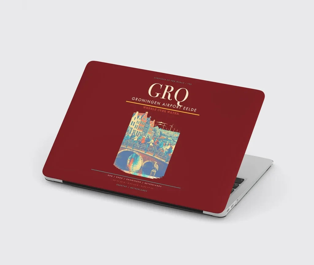 Groningen Airport Eelde (GRQ) design on dark red MacBook case