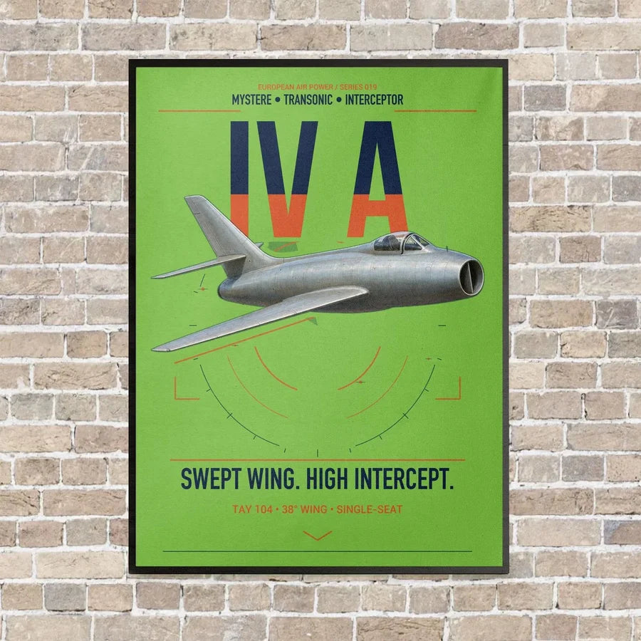 Dassault Mystère IV A vertical canvas print - framed - light green background