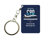 Thumbnail for Beechcraft King Air C90 design on navy blue designed key chain, double-side print