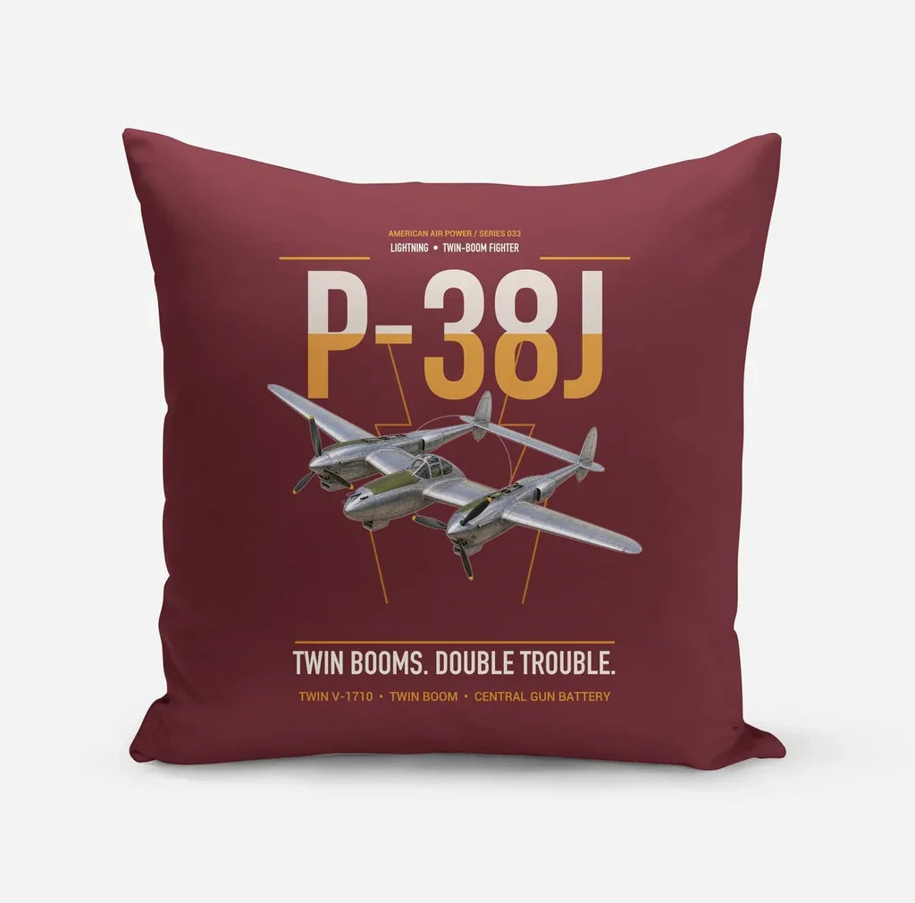 P-38J Lightning design on dark red pillow