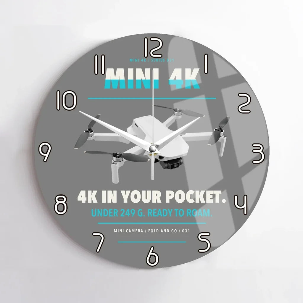DJI Mini 4K design on gray no frame wall clock