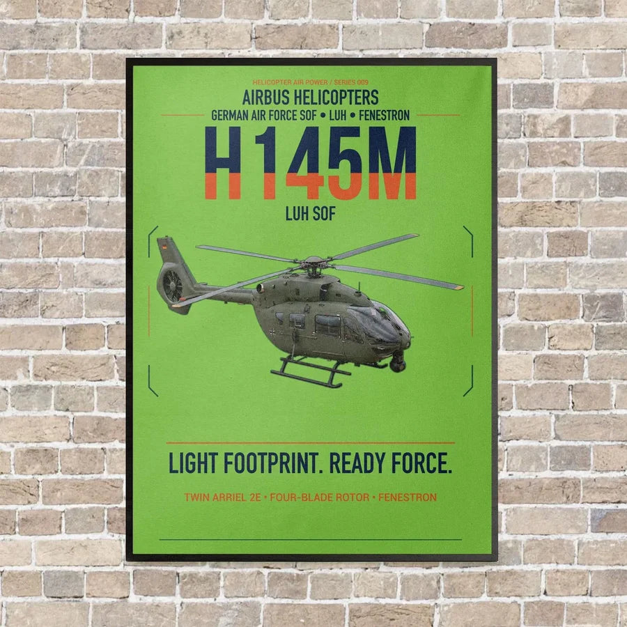 Airbus Helicopters H145M LUH SOF vertical canvas print - framed - light green background