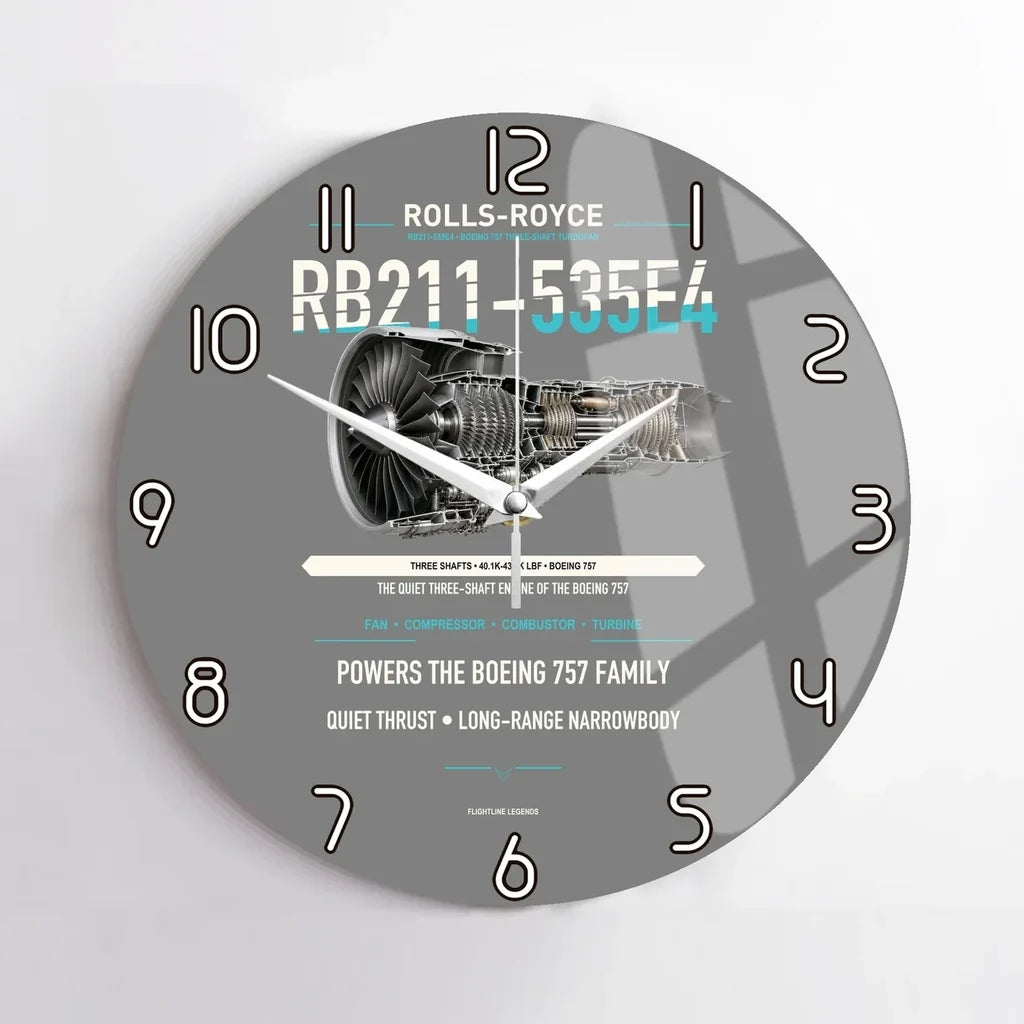 RB211-535E4 design on gray no frame wall clock