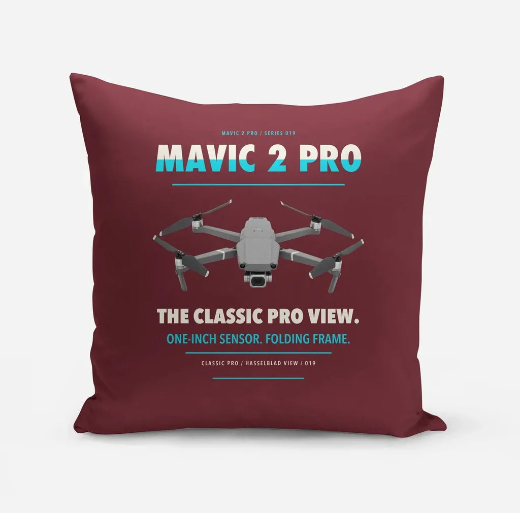 DJI Mavic 2 Pro design on dark red pillow