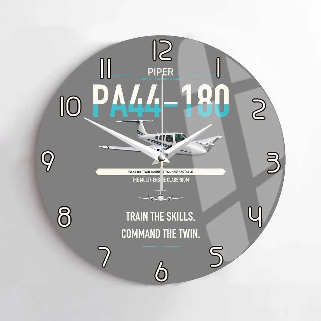 Piper PA-44-180 Seminole design on gray no frame wall clock