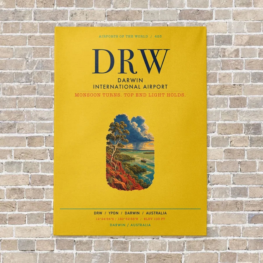 Darwin International Airport DRW vertical canvas print - no frame - yellow background