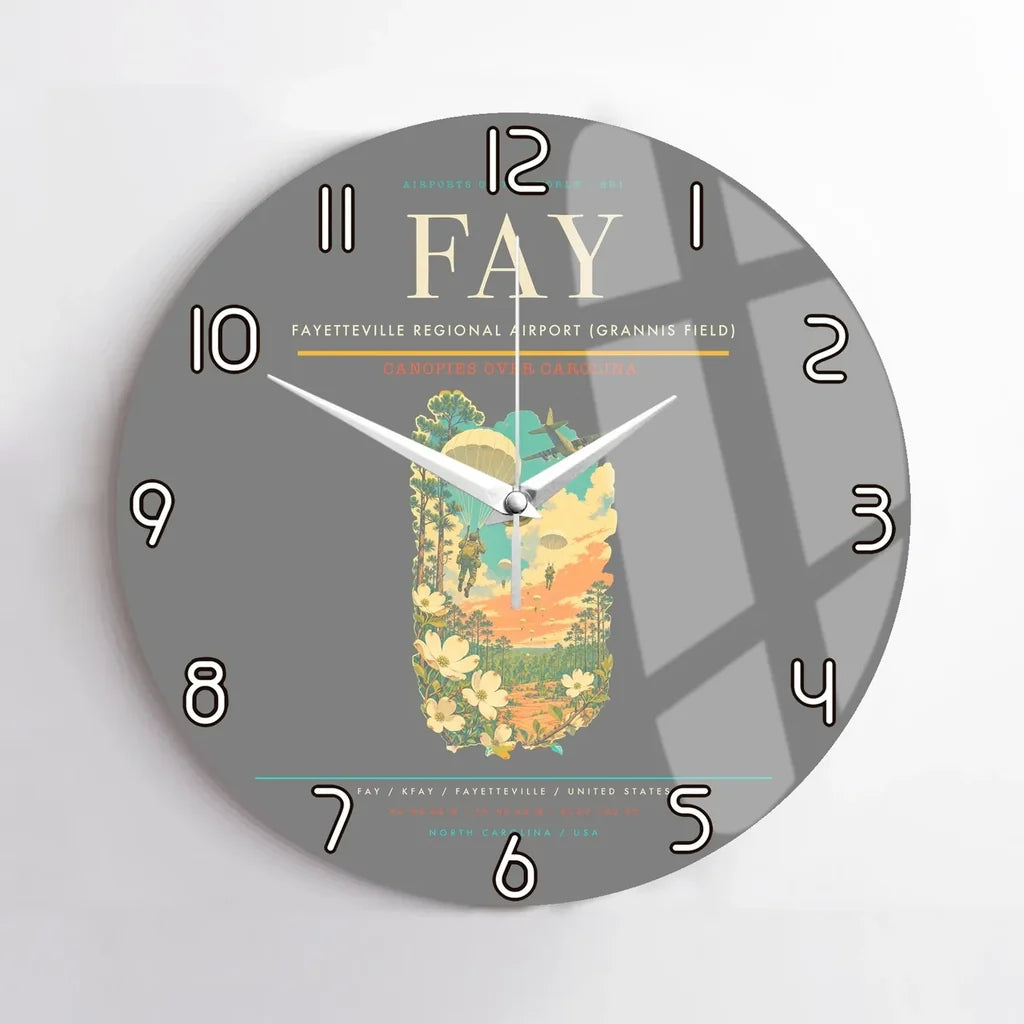 Fayetteville Regional Airport (Grannis Field) (FAY) design on gray no frame wall clock