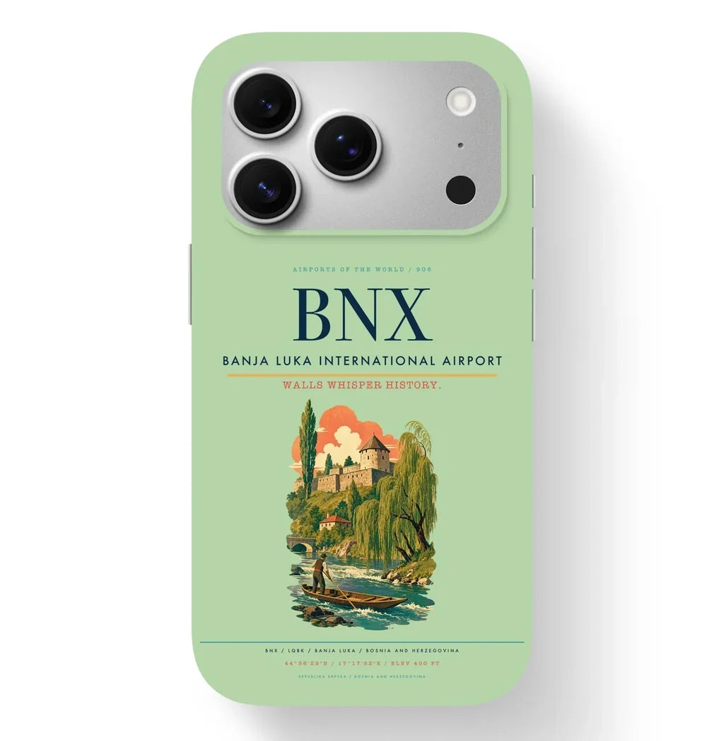 Banja Luka Airport (BNX) design on light green iPhone 17 Pro MagSafe case
