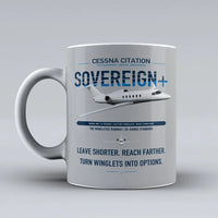 Thumbnail for Cessna Citation Sovereign+ design on light gray ceramic mug, double-side print