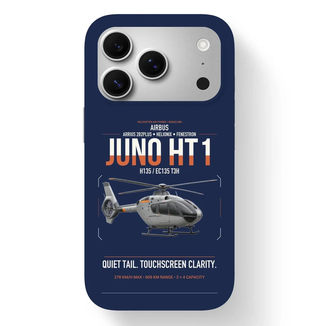 Airbus H135 Juno HT1 design on navy blue magsafe iphone case, for iPhone 17 Pro