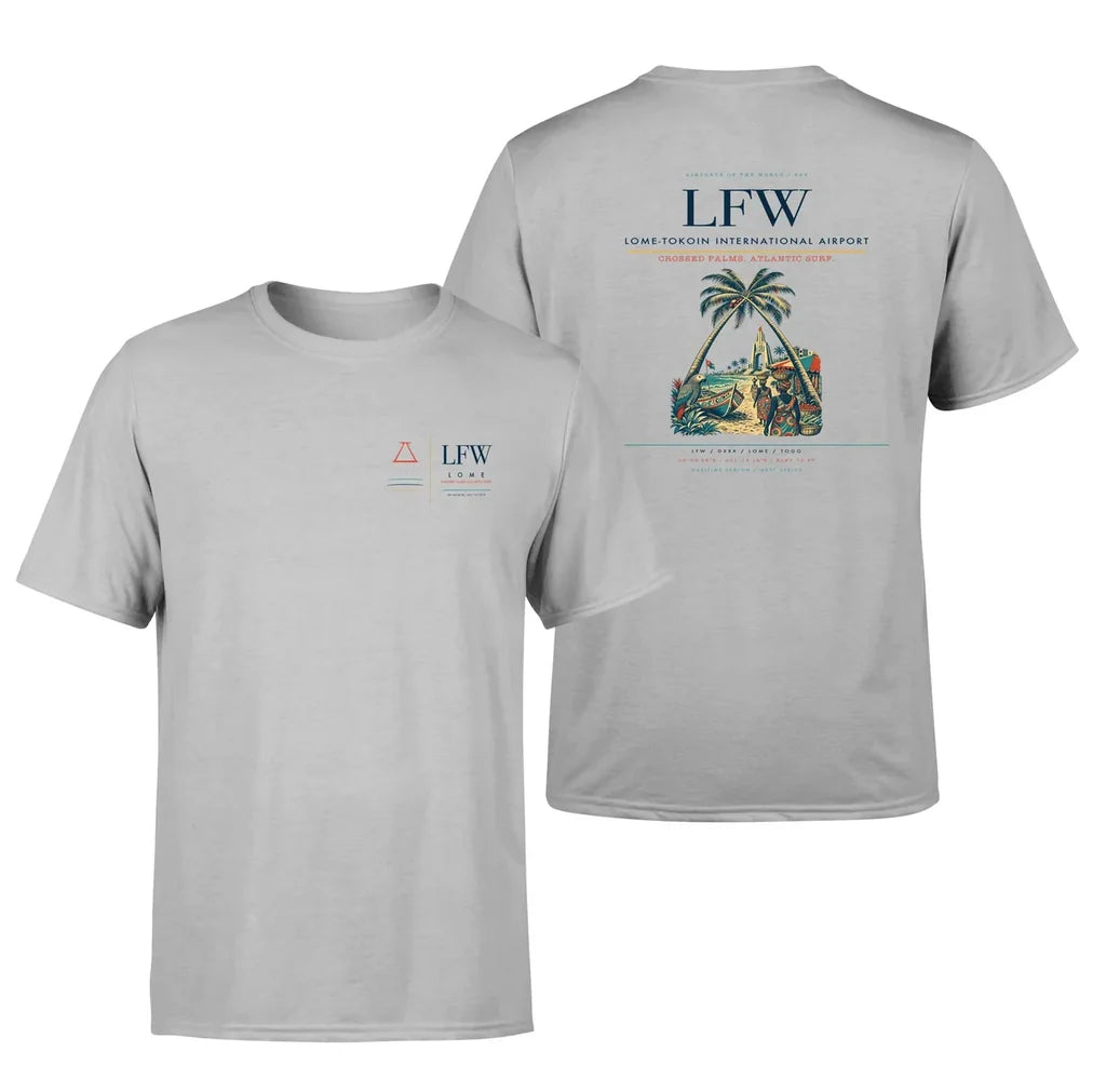 Lome-Tokoin International Airport (LFW) design printed on light gray double-side t-shirt