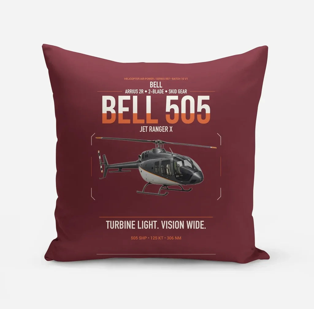 Bell 505 Jet Ranger X design on dark red pillow
