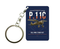 Thumbnail for PZL P.11c design on navy blue designed key chain, double-side print