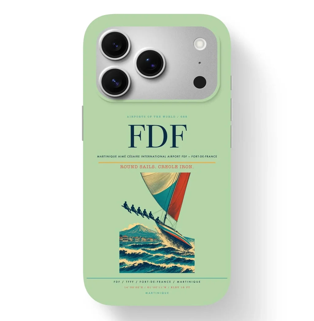 Fort-de-France Airport (FDF) design on light green iPhone 17 Pro MagSafe case