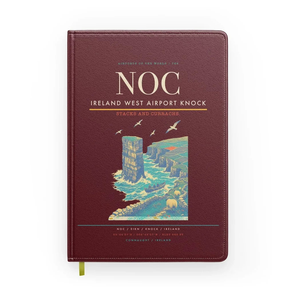 Ireland West Airport Knock (NOC) design on dark red notebook