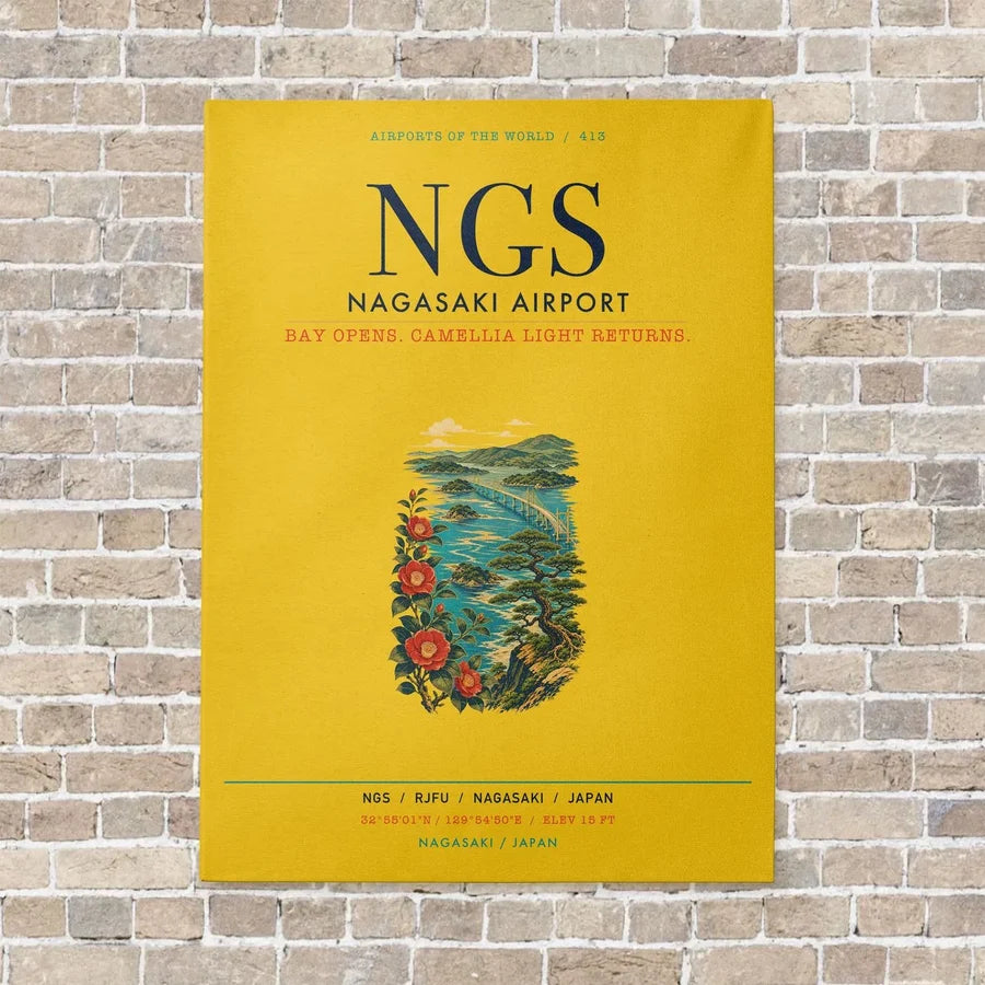 Nagasaki Airport NGS vertical canvas print - no frame - yellow background