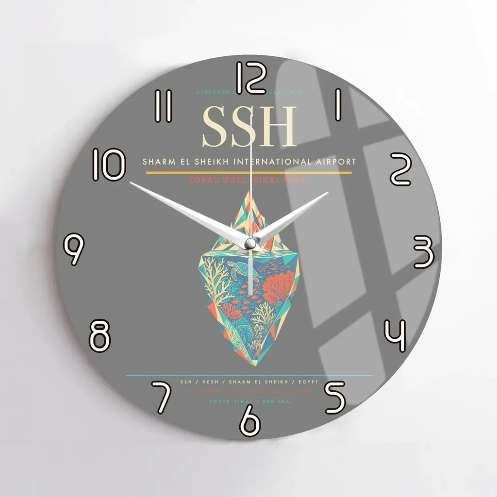 Sharm El Sheikh International Airport (SSH) design on gray no frame wall clock