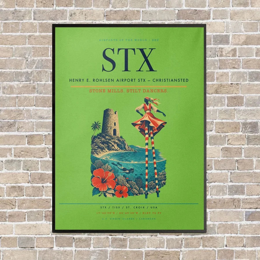 Henry E. Rohlsen Airport STX — Christiansted vertical canvas print - framed - light green background