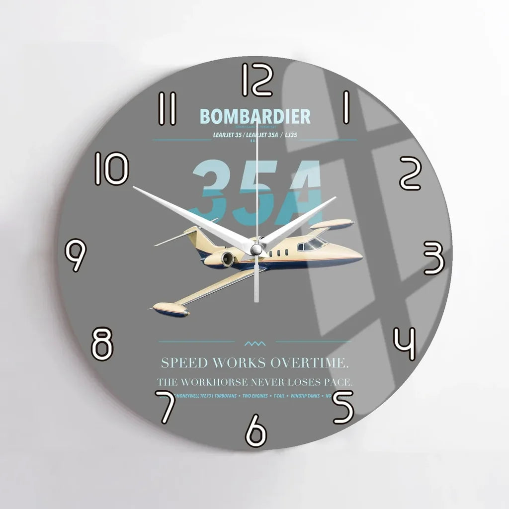 Bombardier Learjet 35A design on gray no frame wall clock