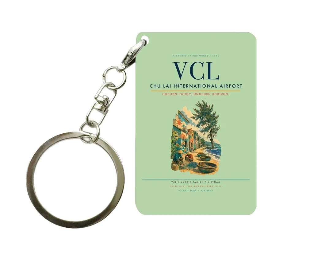 Chu Lai International Airport (VCL) design on light green key chain