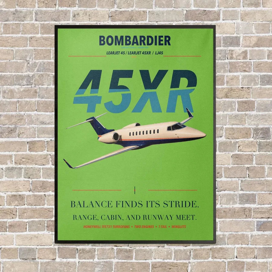 Bombardier Learjet 45XR vertical canvas print - framed - light green background