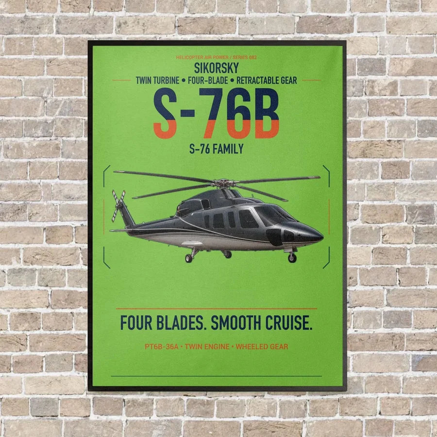 Sikorsky S-76B vertical canvas print - framed - light green background
