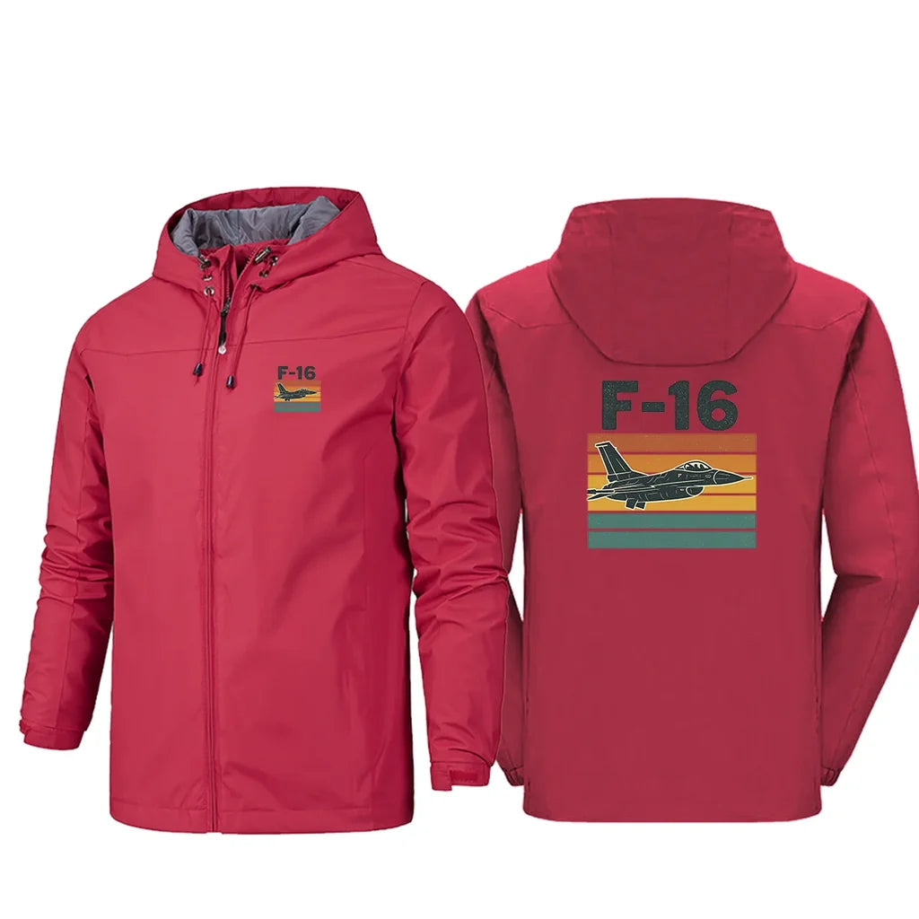 Retro Fighter Jet F16 Designed Rain Jackets & Windbreakers - view 12