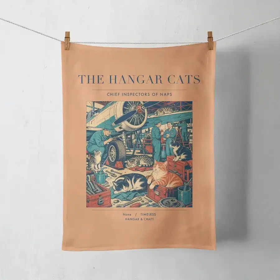 VINTAGE G4137 - The Hangar Cats - Designed Towels design on orange