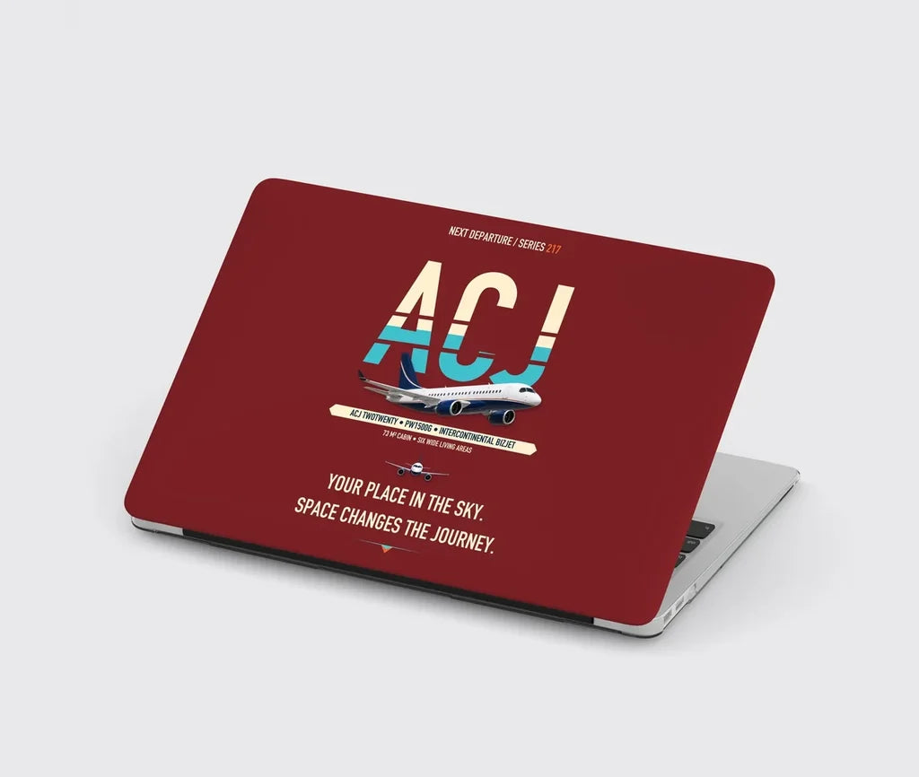 Airbus ACJ TwoTwenty design on dark red MacBook case