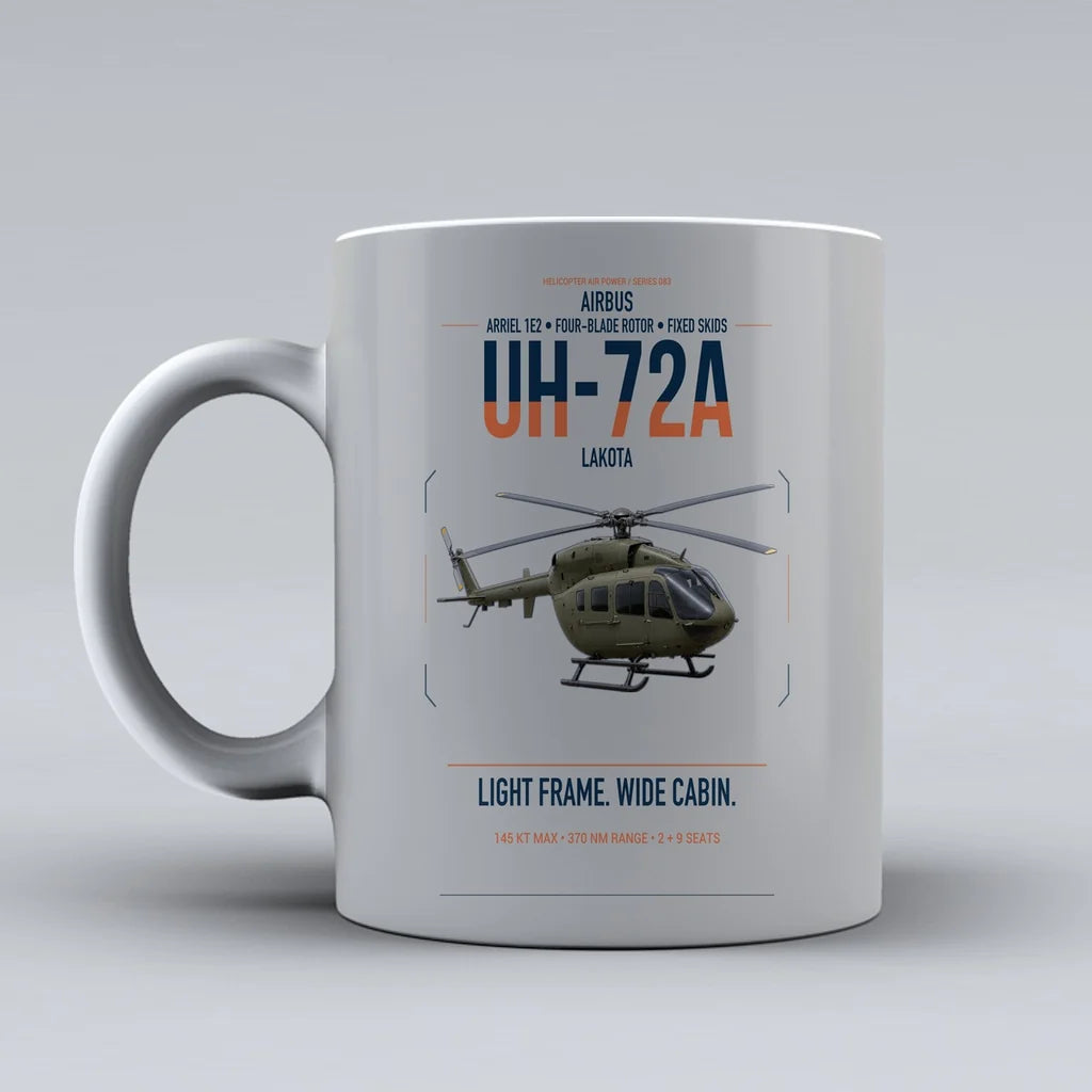 Airbus UH-72A Lakota design on light gray ceramic mug, double-side print
