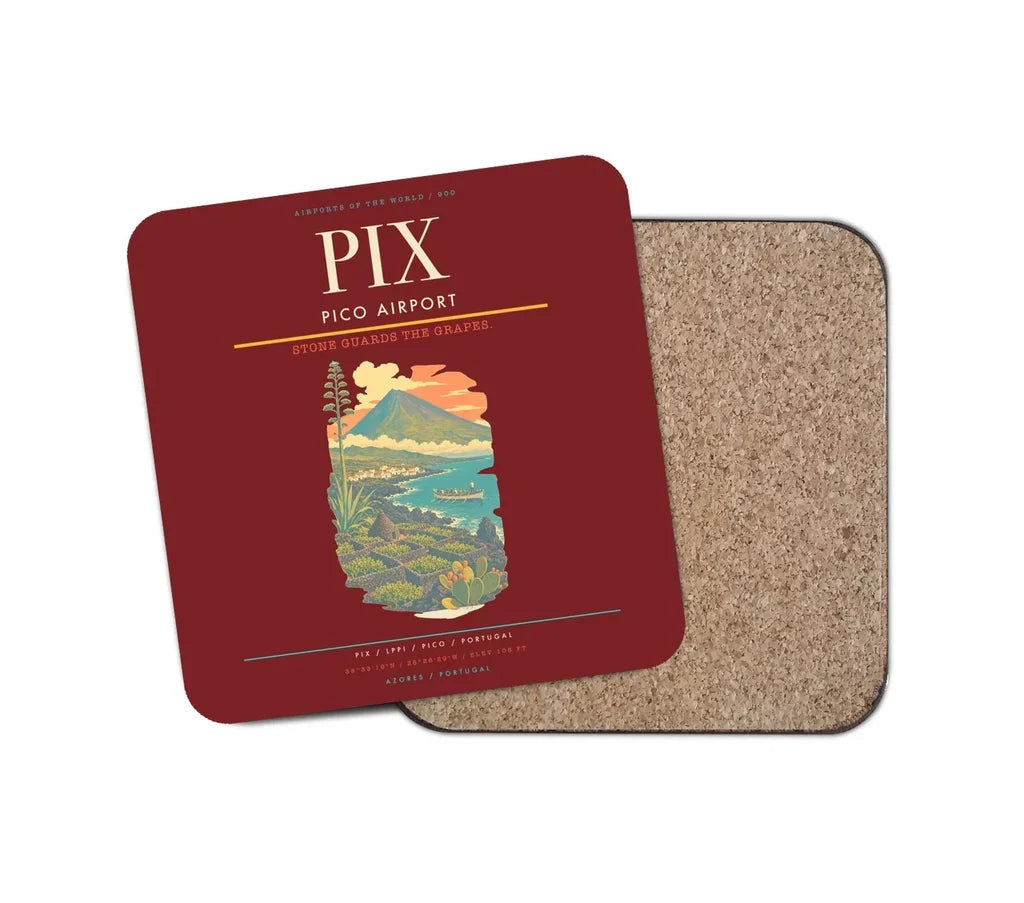 Pico Airport (PIX) design on dark red 1 piece coaster