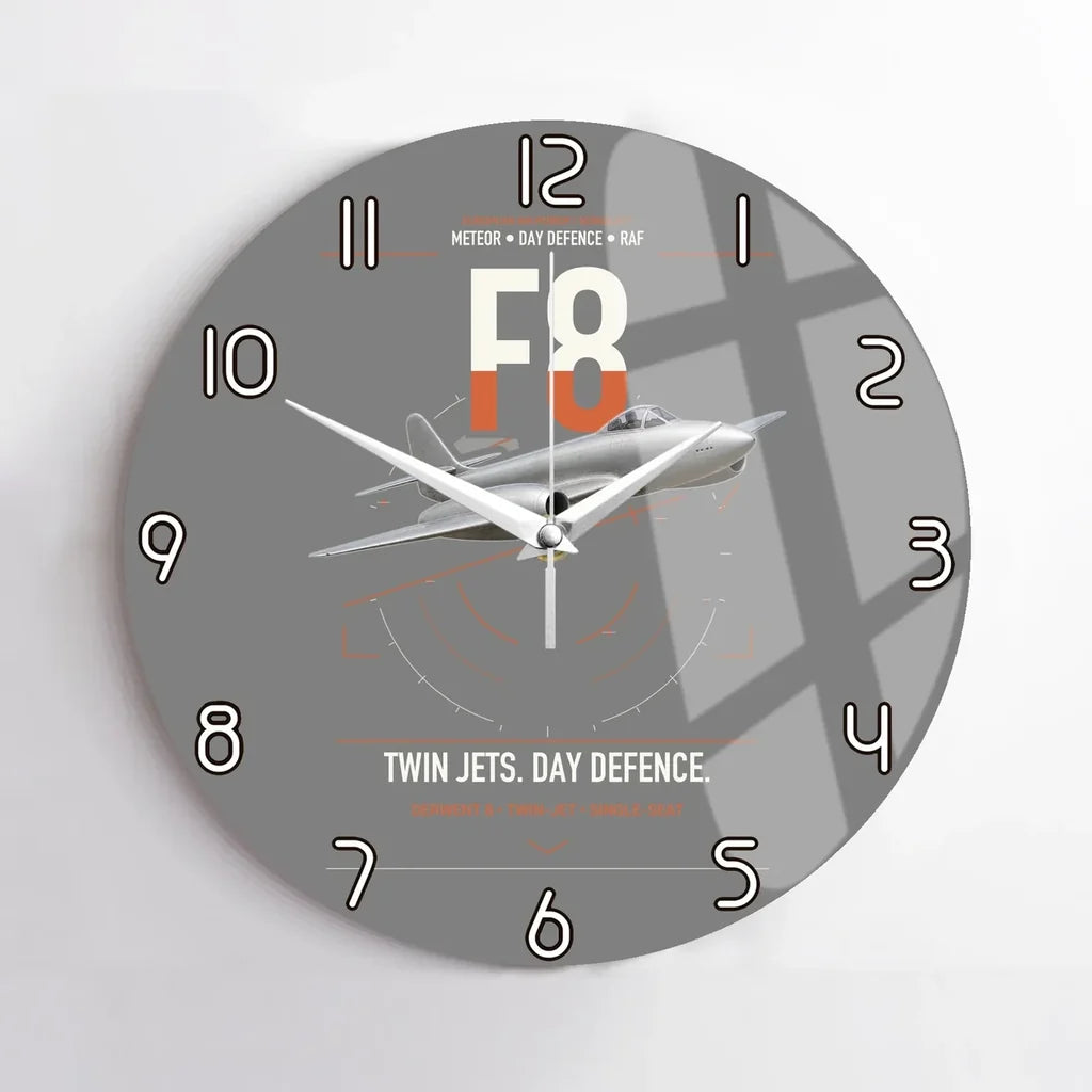 Gloster Meteor F8 design on gray no frame wall clock