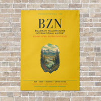 Thumbnail for Bozeman Yellowstone International Airport BZN vertical canvas print - no frame - yellow background