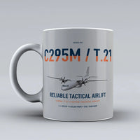 Thumbnail for Airbus C295M T.21 design on light gray ceramic mug, double-side print