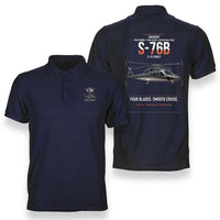Thumbnail for Sikorsky S-76B design on navy blue double-side polo t-shirt, double-side print