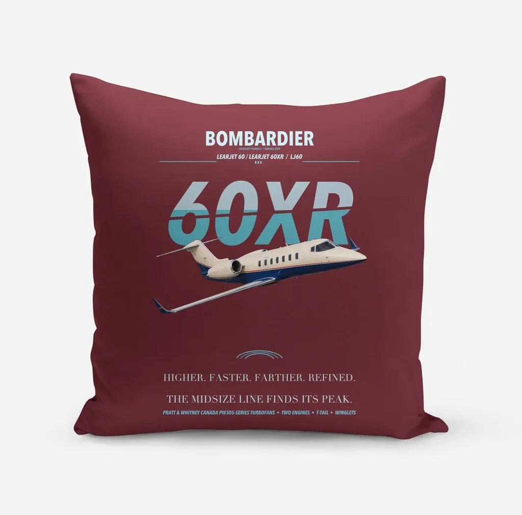 Bombardier Learjet 60XR design on dark red pillow