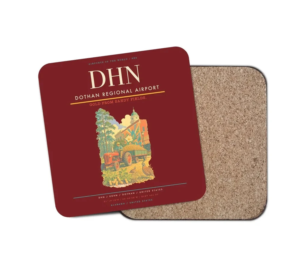 Dothan Regional Airport (DHN) design on dark red 1 piece coaster