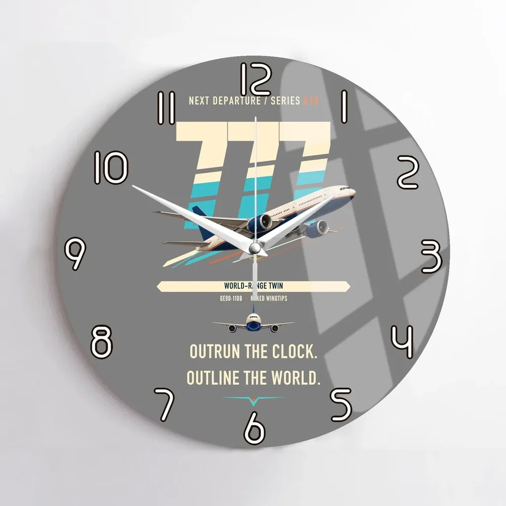 Boeing 777-200LR design on gray no frame wall clock