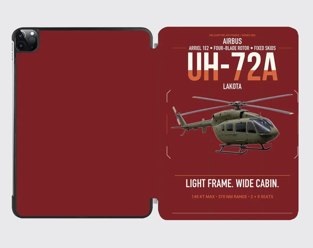 Airbus UH-72A Lakota design on dark red ipad tablet case