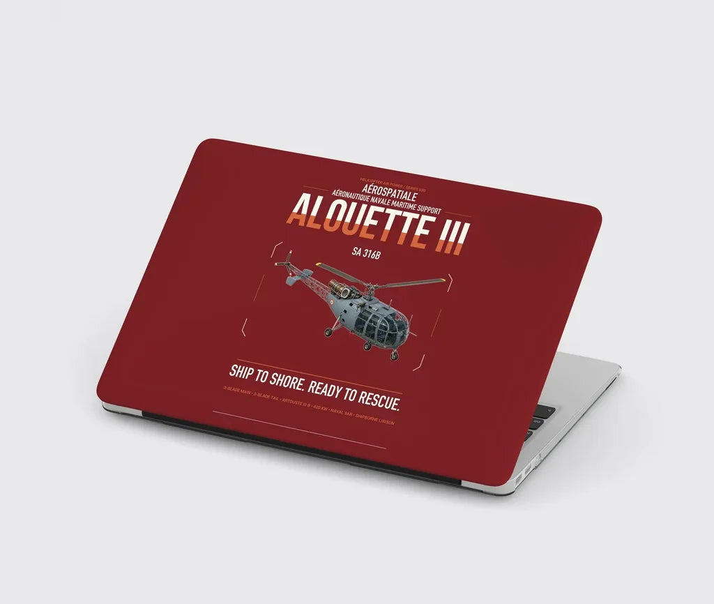 Aérospatiale SA 316B Alouette III design on dark red MacBook case