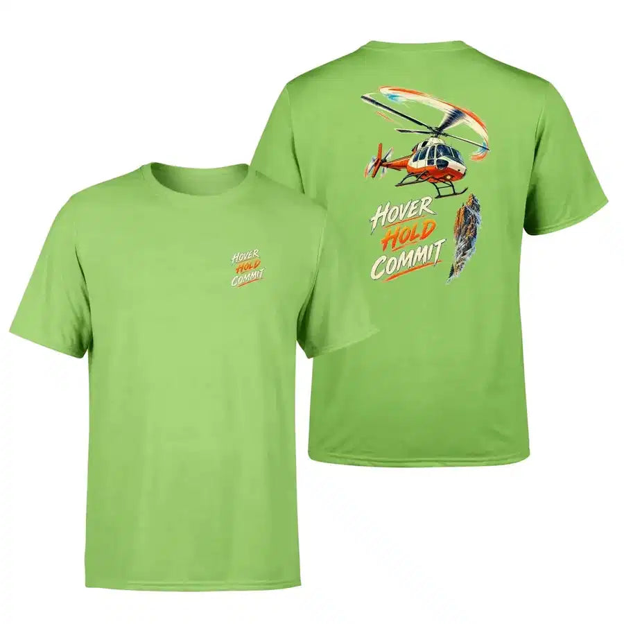 SIGNAL 589 - Hover Hold Commit - Double-Side T-Shirt design on light green double side t shirt