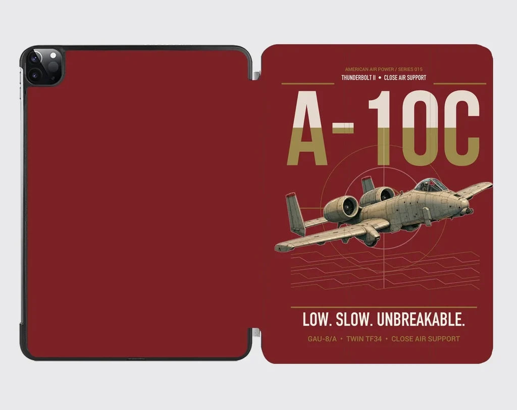 A-10C Thunderbolt II design on dark red ipad tablet case