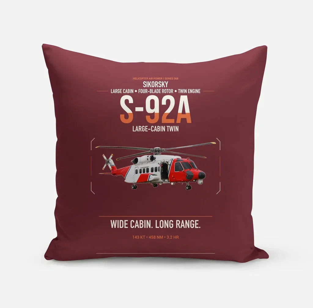 Sikorsky S-92A design on dark red pillow