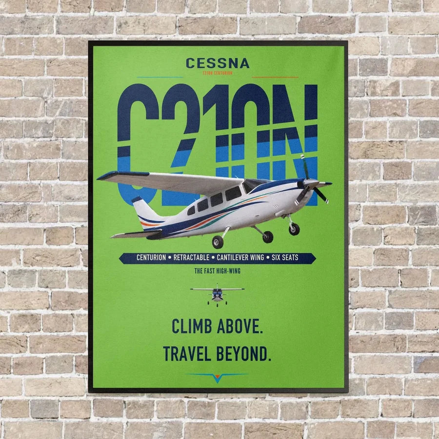 Cessna T210N Centurion vertical canvas print - framed - light green background