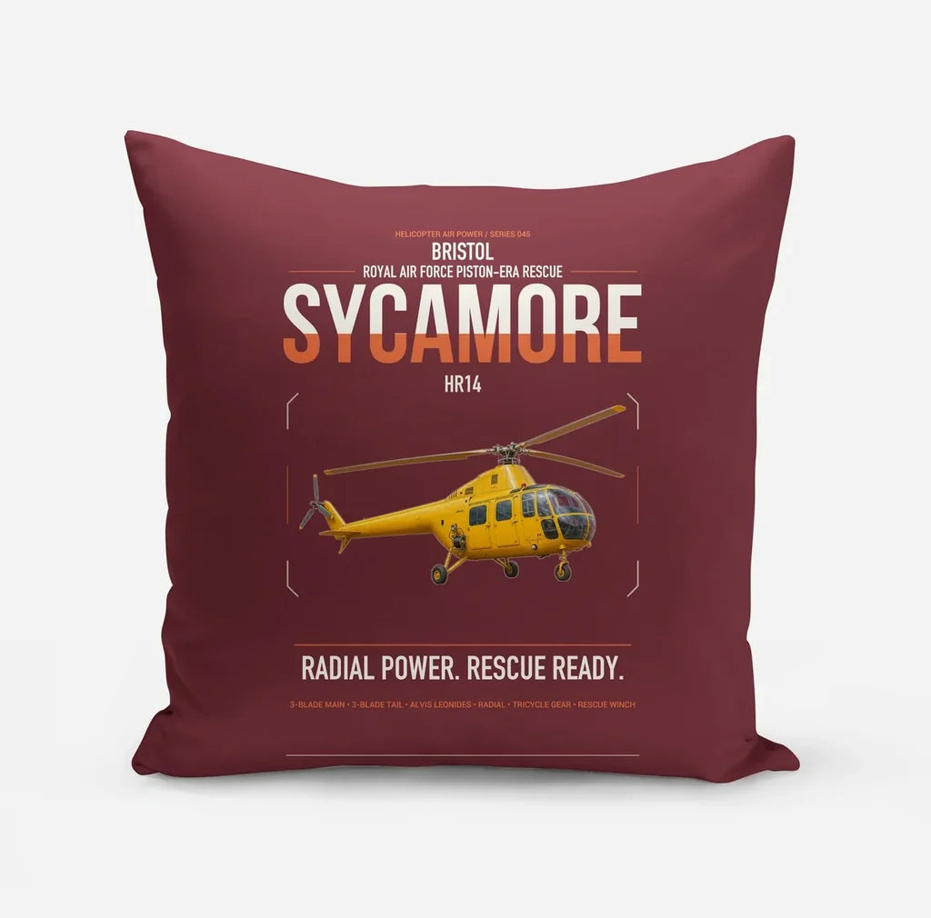 Bristol Sycamore HR14 design on dark red pillow