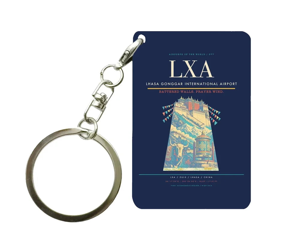 Lhasa Gonggar International Airport LXA Key Chain design on navy blue key chain
